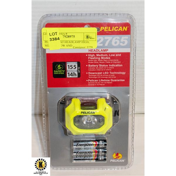 PELICAN 2765 HEADLAMP HIGH, MEDIUM, LOW AND