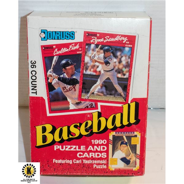 BOX OF 1990 DON RUSS BASEBALL CARDS 36 PACK