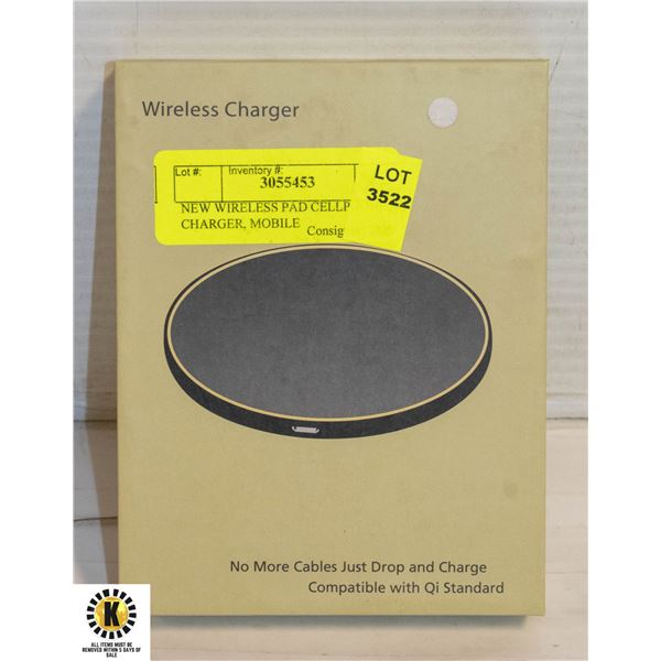 NEW WIRELESS PAD CELLPHONE CHARGER, MOBILE