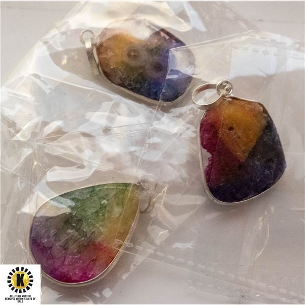 3 SOLAR QUARZ DRUZY GEMSTONE 925 SILVER