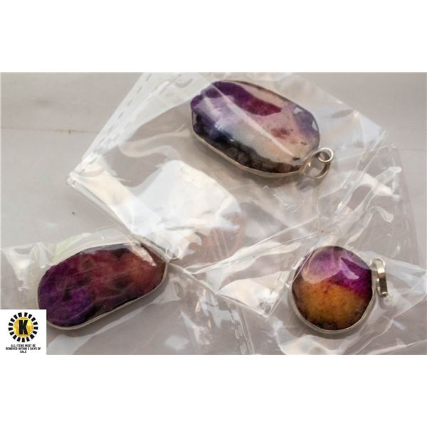 3 SOLAR QUARZ DRUZY GEMSTONE 925 SILVER