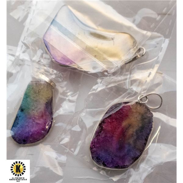 3 SOLAR QUARZ DRUZY GEMSTONE 925 SILVER