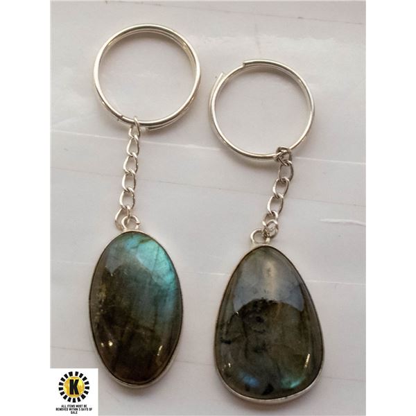 2 LABRADORITE KEY CHAINS 925 SILVER PLATEDÿ