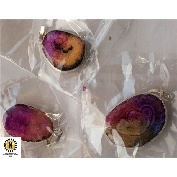 3 SOLAR QUARZ DRUZY GEMSTONE 925 SILVER