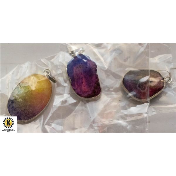 3 SOLAR QUARZ DRUZY GEMSTONE 925 SILVER