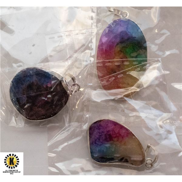 3 SOLAR QUARZ DRUZY GEMSTONE 925 SILVER