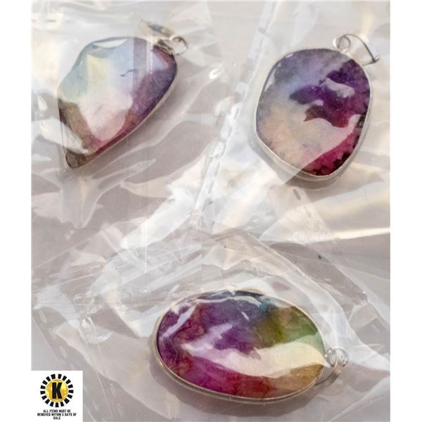 3 SOLAR QUARZ DRUZY GEMSTONE 925 SILVER