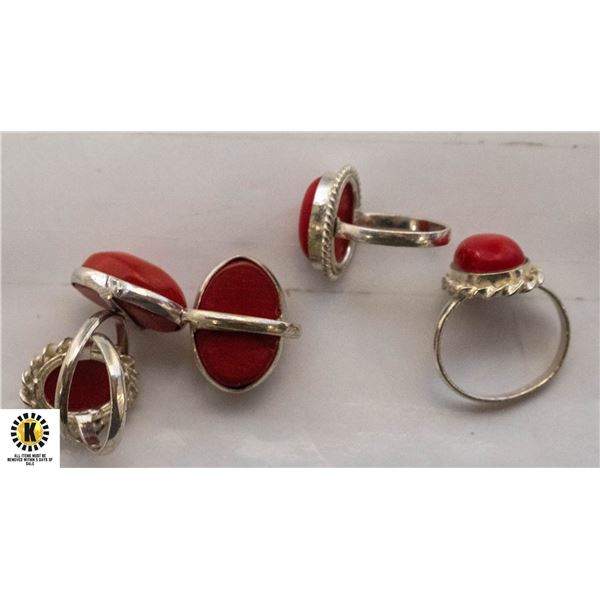 5 GEMSTONE CORAL 925 SILVER PLATED RINGS