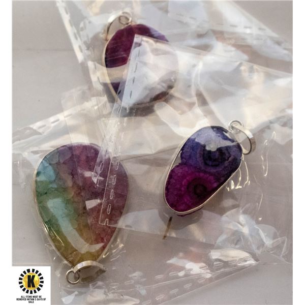 3 SOLAR QUARZ DRUZY GEMSTONE 925 SILVER PLATED