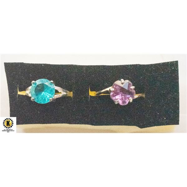 TWO 925 SILVER RINGS 1 BLUE STONE & PURPLE