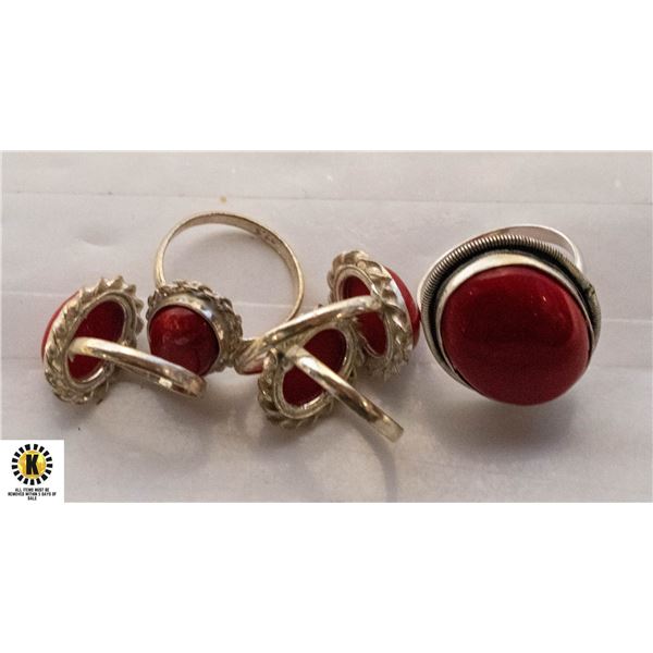 5 GEMSTONE CORAL 925 SILVER PLATED RINGSÿ