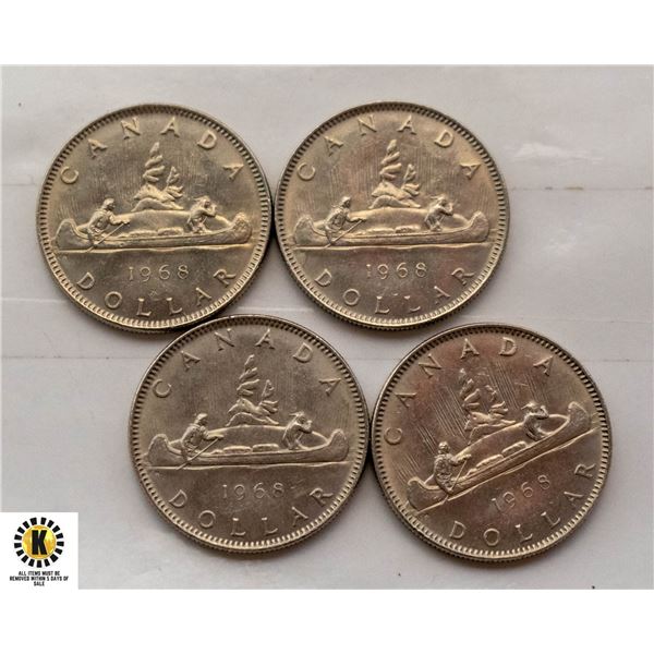 4 CANADIAN 1968 ONE DOLLAR COINS