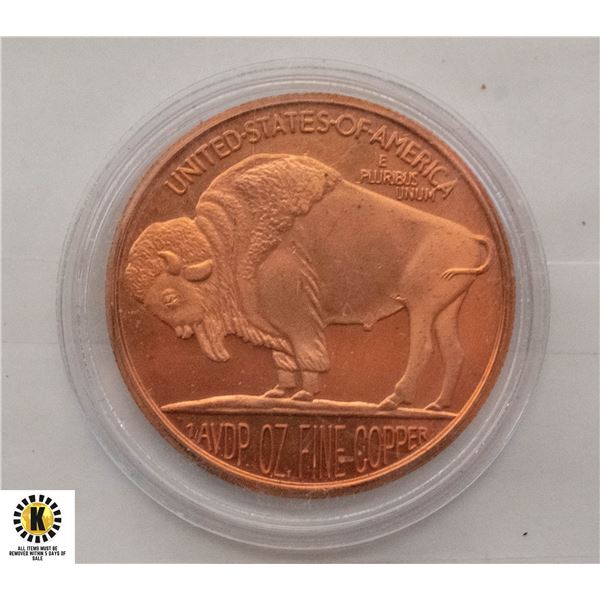UNITED STATES OF AMERICA OZ FINE COPPER COIN