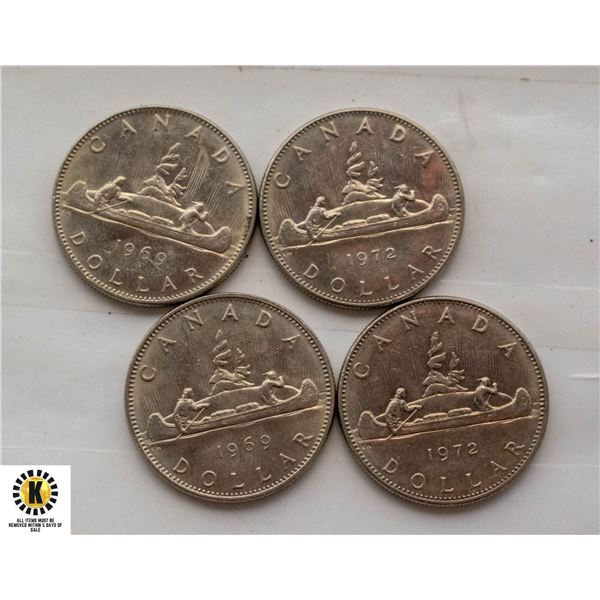 4 CANADIAN DOLLAR COINS INCLUDING 2 1969 AND