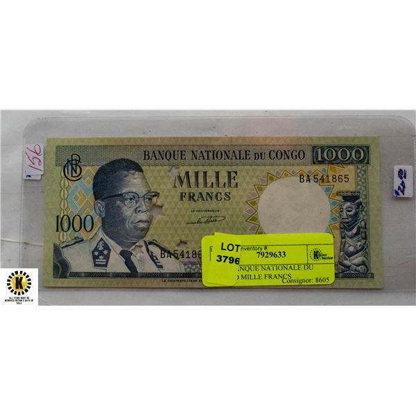1000 BANQUE NATIONALE DU CONGO MILLE FRANCS