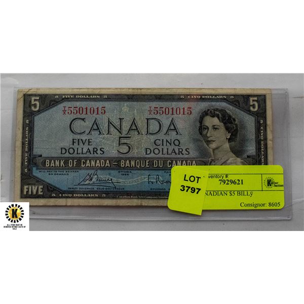 1954 CANADIAN $5 BILLÿ