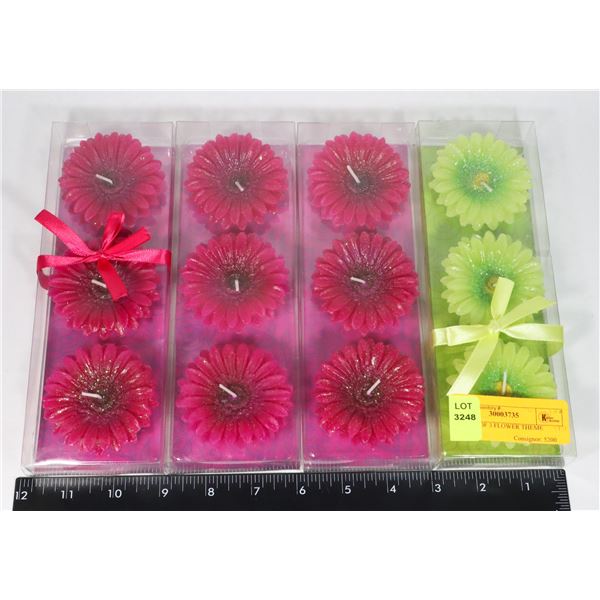 4 PACKS OF 3 FLOWER THEME CANDLES