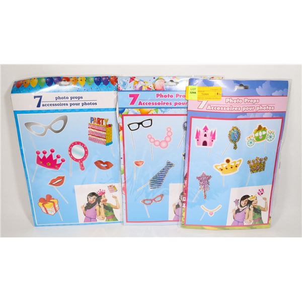 3 NEW PACKS OF ASSORTED PHOTO PROP ACCESSORIES