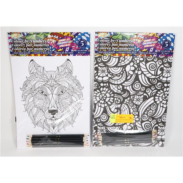 2 NEW COLOR BY NUMBER SETS. 5 COLORING SHEETS