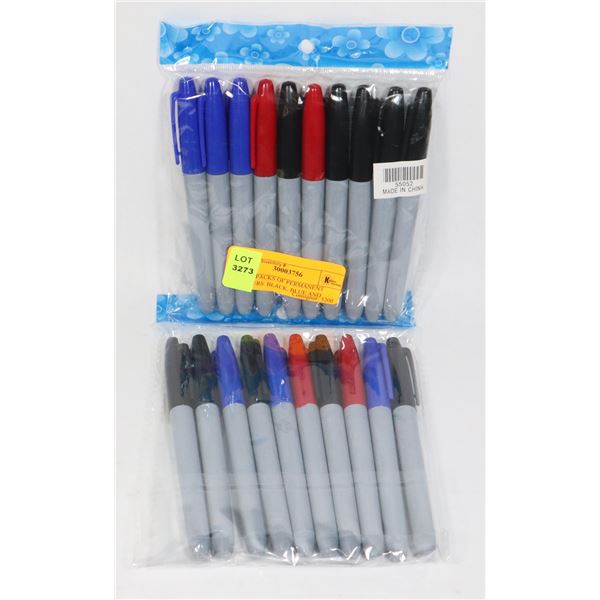 2 NEW PACKS OF PERMANENT MARKERS. BLACK, BLUE AND