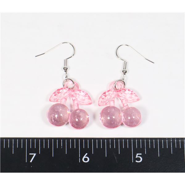 NEW PINK CHERRY THEME DROP EARRINGS