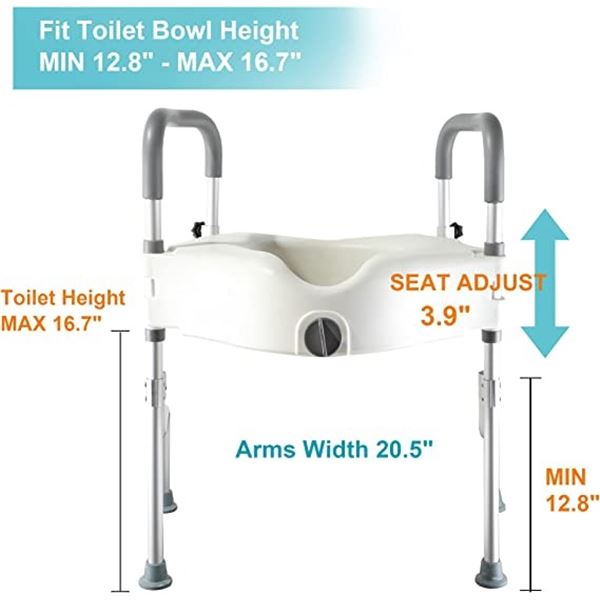 ASSEMBLED RAISED TOILET SEAT WITH PADDED ARMS