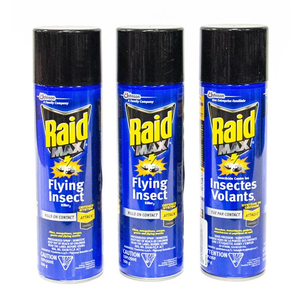 3 NEW 500G BOTTLES OF RAID MAX FLYING INSECT