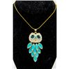 Image 1 : RHINESTONE FACE OWL WITH AQUA TONE BODY, 18KGP ON