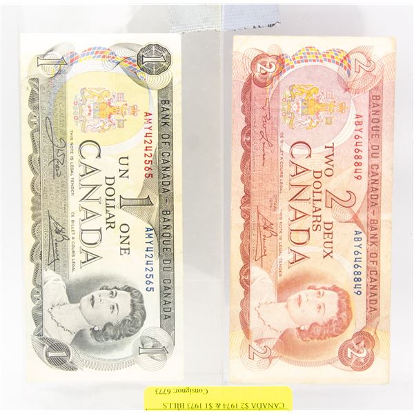 CANADA $2 1974 & $1 1973 BILLS