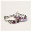 Image 1 : BZ1386-185 SILVER CREATED RUBY/CZ HOOP EARRINGS