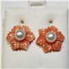 Image 1 : BZ1386-164 14K PEARL/POLY CORAL 2IN1 EARRINGS