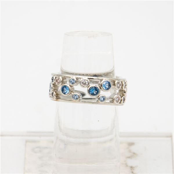 NEW SILVER PLATED STAINLESS STEEL MULTI-STONE RING