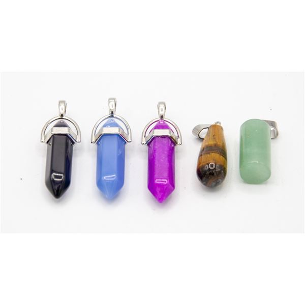 BUNDLE OF 5 NEW GEMSTONE PENDANTS: TIGERS EYE,