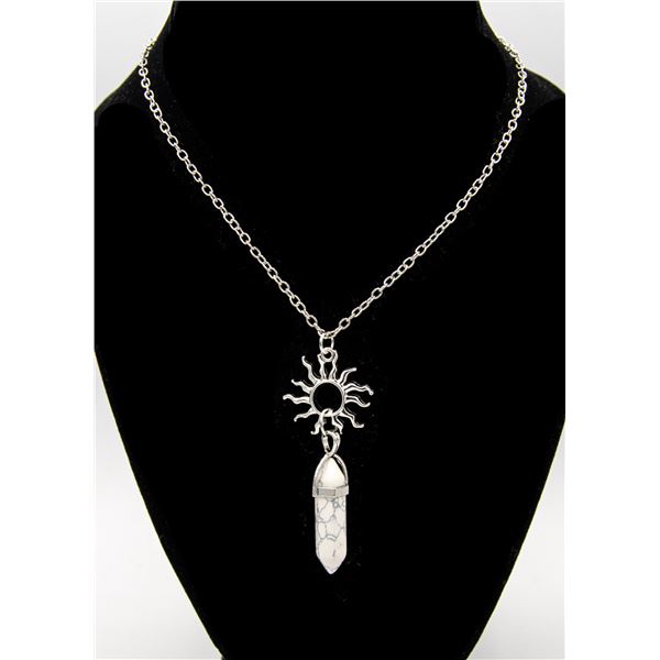 NEW STAINLESS STEEL + WHITE TURQUOISE PENDANT ON