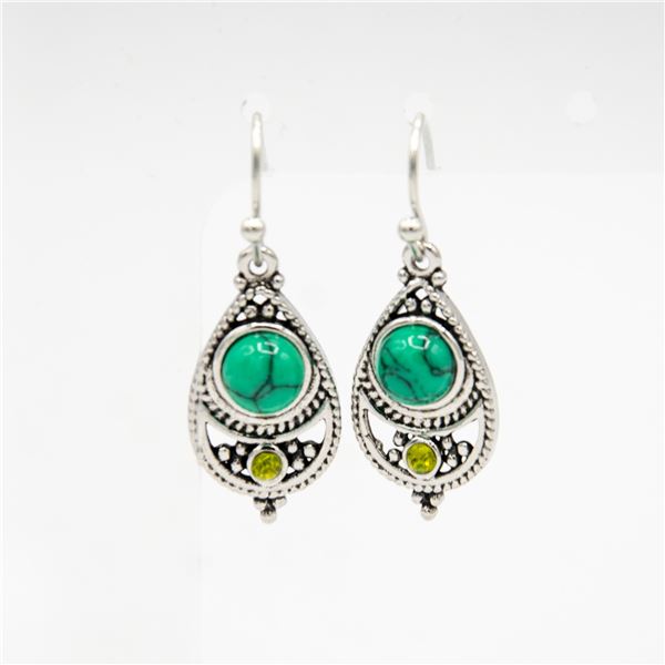 NEW SILVER PLATED DROP STYLE GEMSTONE EARRINGS