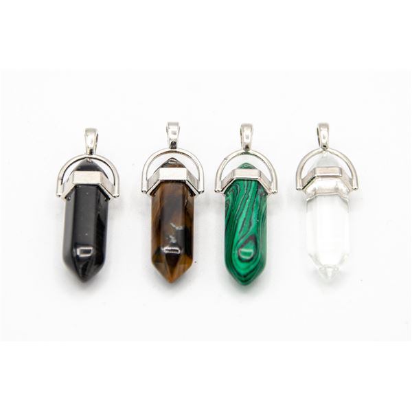 4 NEW GEMSTONE PENDANTS TIGERS EYE, MALACHITE,