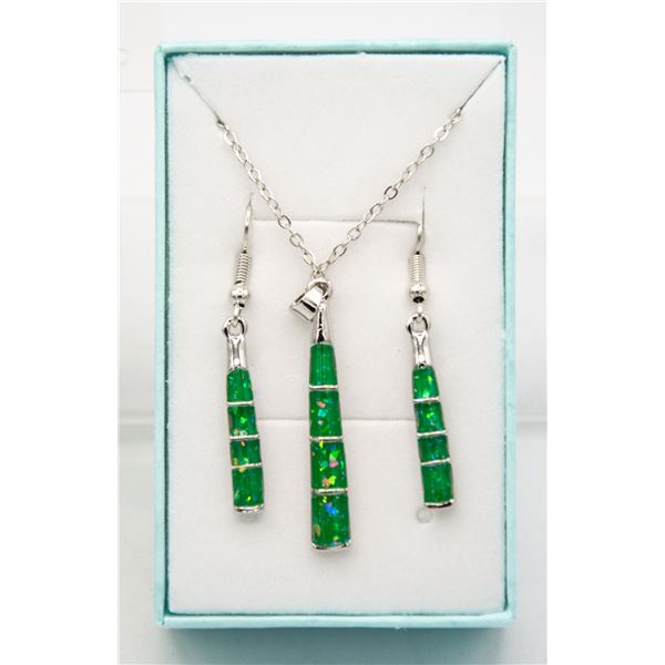 NEW SILVER PLATED EARRING NECKLACE SET WITH INLAY