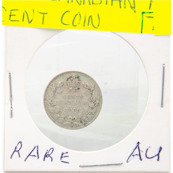 1936 CANADIAN TEN CENT COIN RARE AU