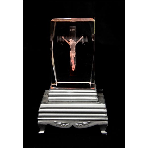 CRYSTAL CRUSIFIX WITH LIGHT STAND
