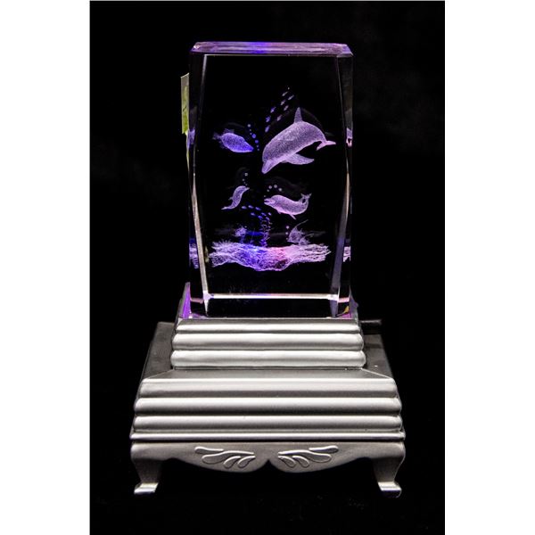 CRYSTAL DOLPHIN WITH LIGHT STAND