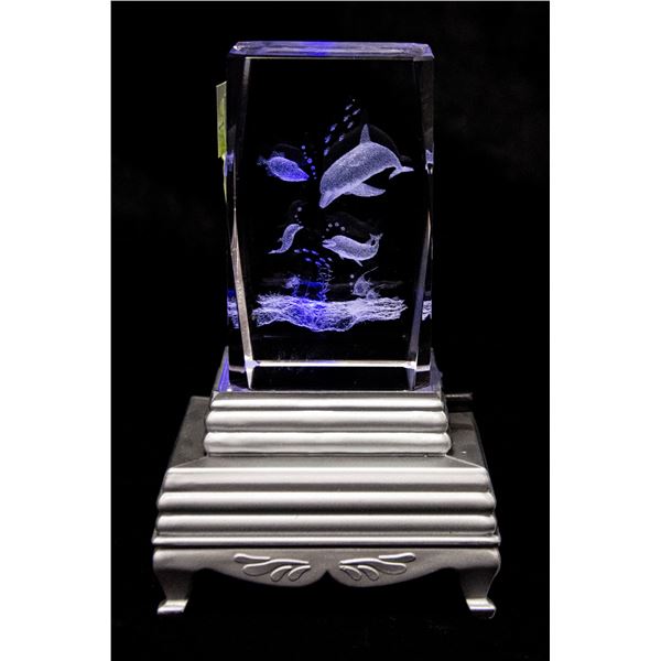 CRYSTAL DOLPHIN WITH LIGHT STAND