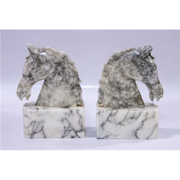 CARVED MARBLE HORSEHEAD BOOK ENDS