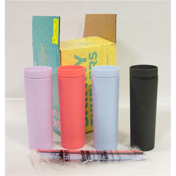 NEW 4 PK 16 OZ SKINNY TUMBLERS W. MATCHING STRAWS