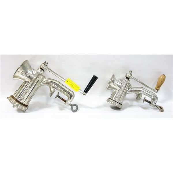 2 HAND MEAT GRINDERS MINCER, SIZE #10 AND #5