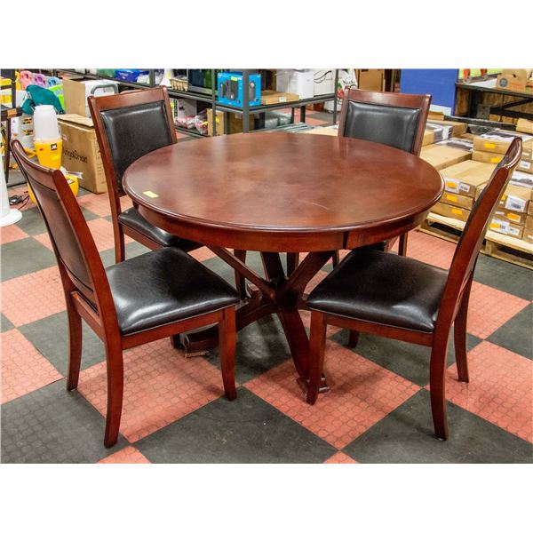 SOLID DARK WOOD DINING SET - ROUND TABLE