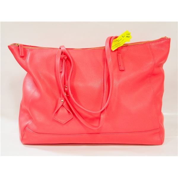 POVERTY FLATS LARGE PINK FAUX-LEATHER TOTE BAG