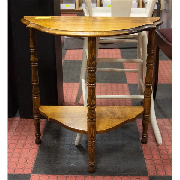 ANTIQUE OAK HALF MOON TABLE APPROX H-24" W-11"