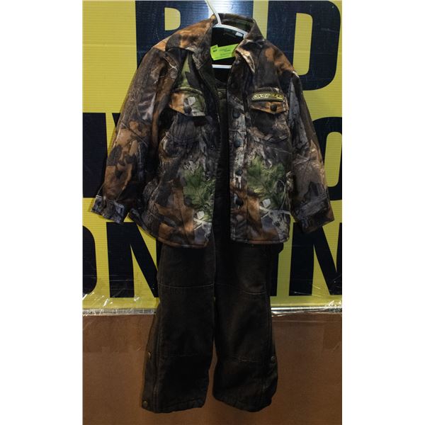 BOYS SIZE 5 INSULATED COVERALS + CAMO COAT