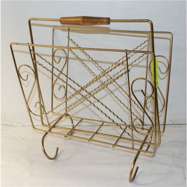 VINTAGE BRASS MAGAZINE RACK STAND-ESTATE