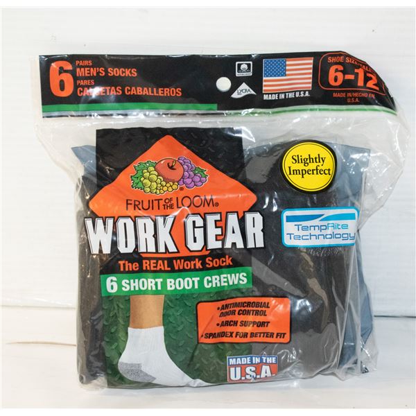 WORK BOOT SOCKS,SIZE 6-12,6 PACK,FRUIT OF THE